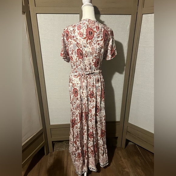 Zesica Bohemian Floral Printed Wrap V Neck Short Sleeve Maxi Dress - Picture 3 of 7